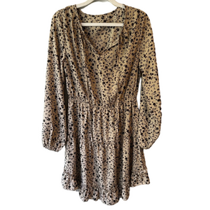 Source Unknown Tan and Black Plunge Neck Long Sleeve Sundress Women’s M